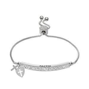 ✝️🆕Brilliance Swarovski Cross & Heart Silver Adjustable Bar Faith Bracelet✝️